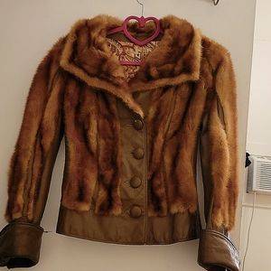 100% Genuine Mink & Leather coat size 0-2